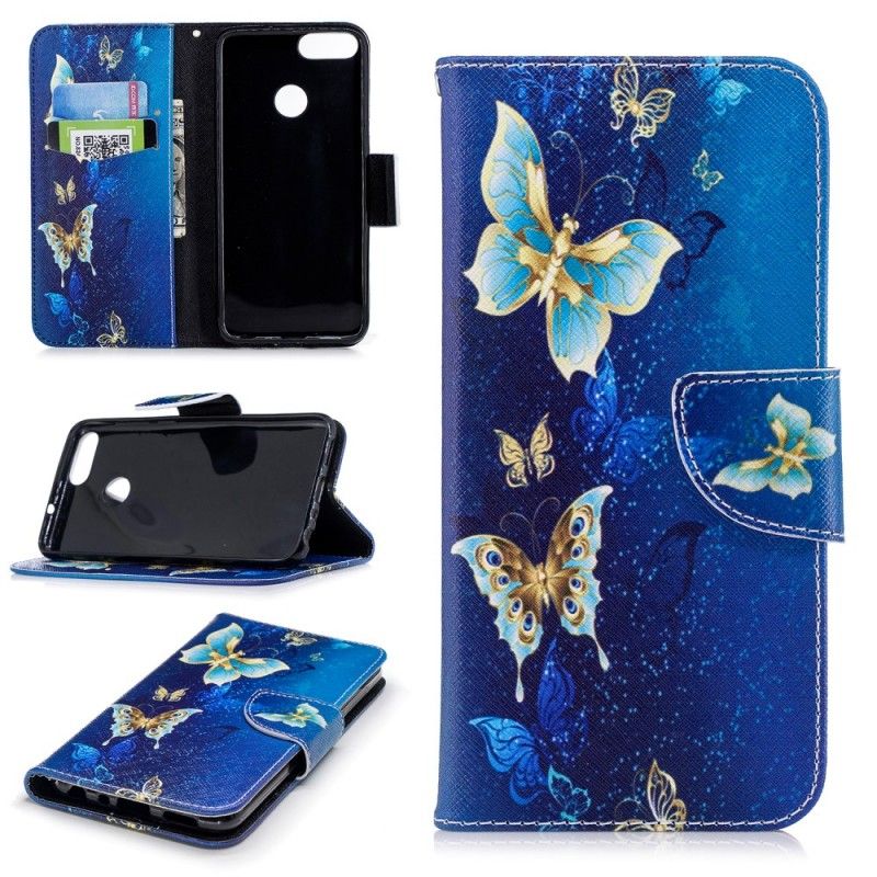 Etui Folio Huawei P Smart Jasnoniebieski Różowy Motyle W Nocy