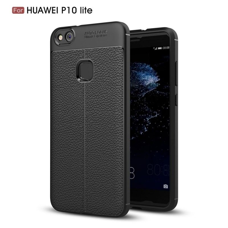 Etui Huawei P10 Lite Szary Czarny Efekt Skóry Z Podwójną Linią Liczi