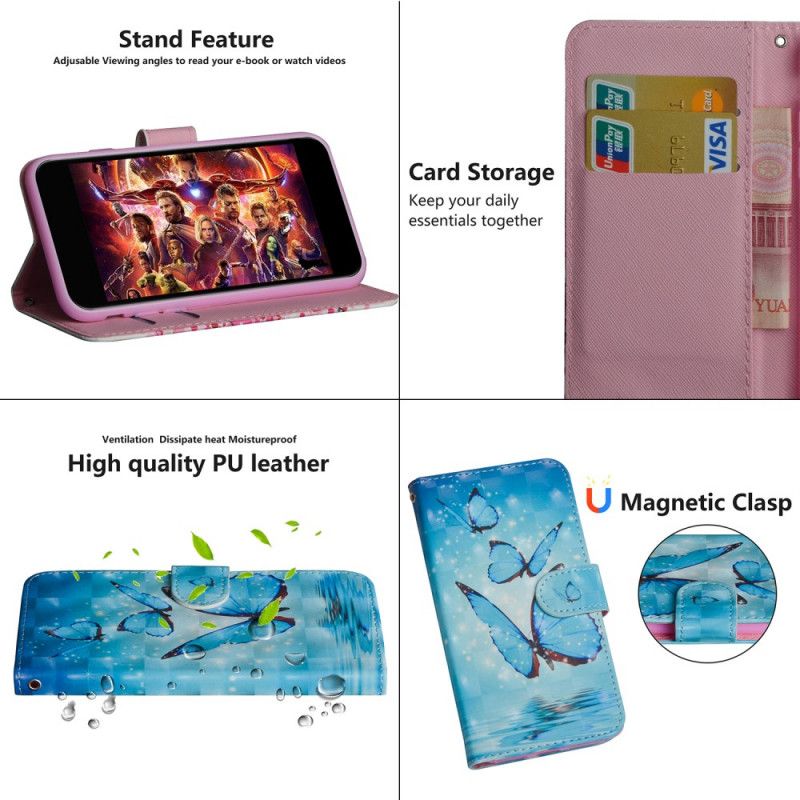 Etui Folio Samsung Galaxy A10s Punkt Świetlny Latający W Niebieskie Motyle Etui Ochronne