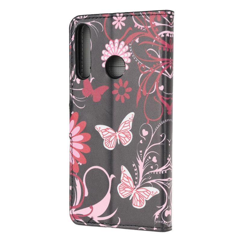 Etui Folio Huawei P40 Lite E / Y7p Biały Czarny Motyle I Kwiaty 2
