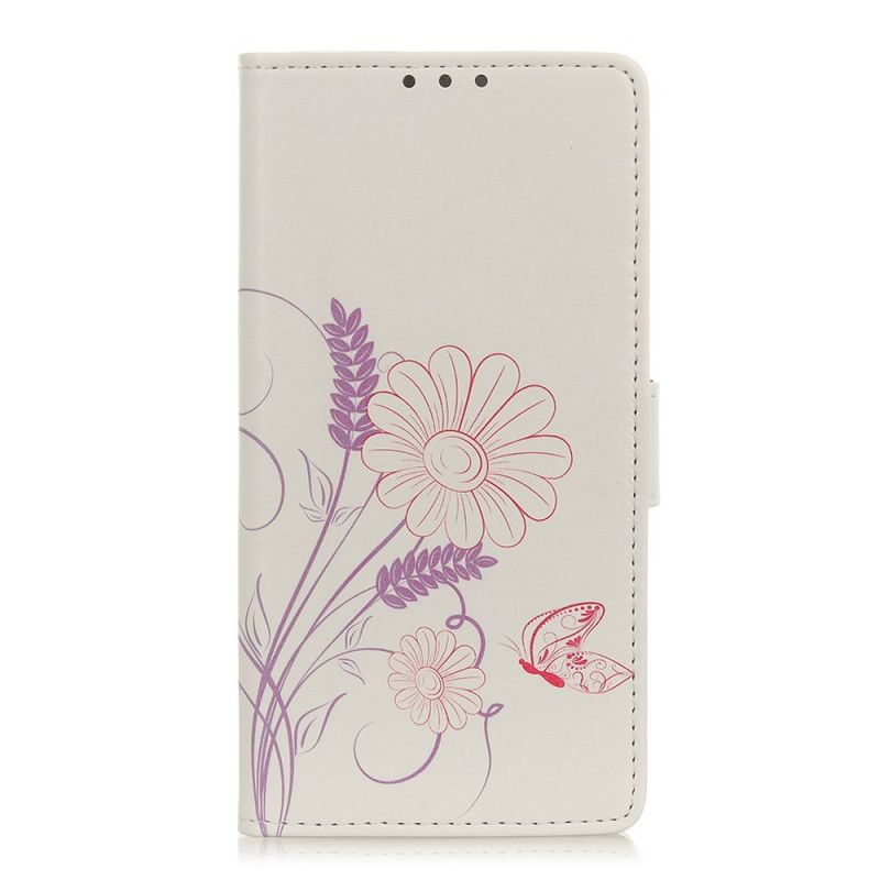 Etui Folio Huawei P40 Lite E / Y7p Rysowanie Motyli I Kwiatów Etui Ochronne