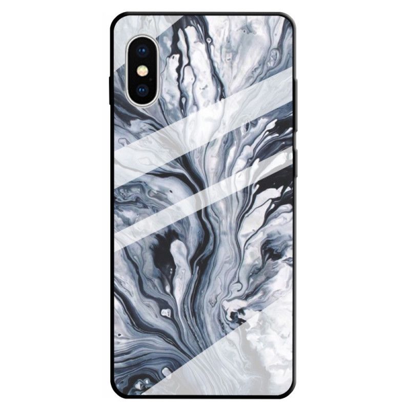 Etui iPhone X Biały Czarny Hartowane Szkło Marmurowe Etui Ochronne