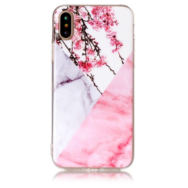 Etui iPhone X Marmurkowe Kwiaty Śliwki