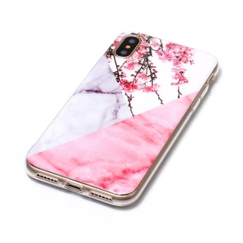 Etui iPhone X Marmurkowe Kwiaty Śliwki