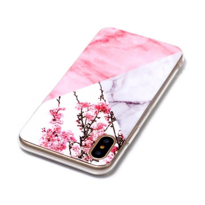 Etui iPhone X Marmurkowe Kwiaty Śliwki