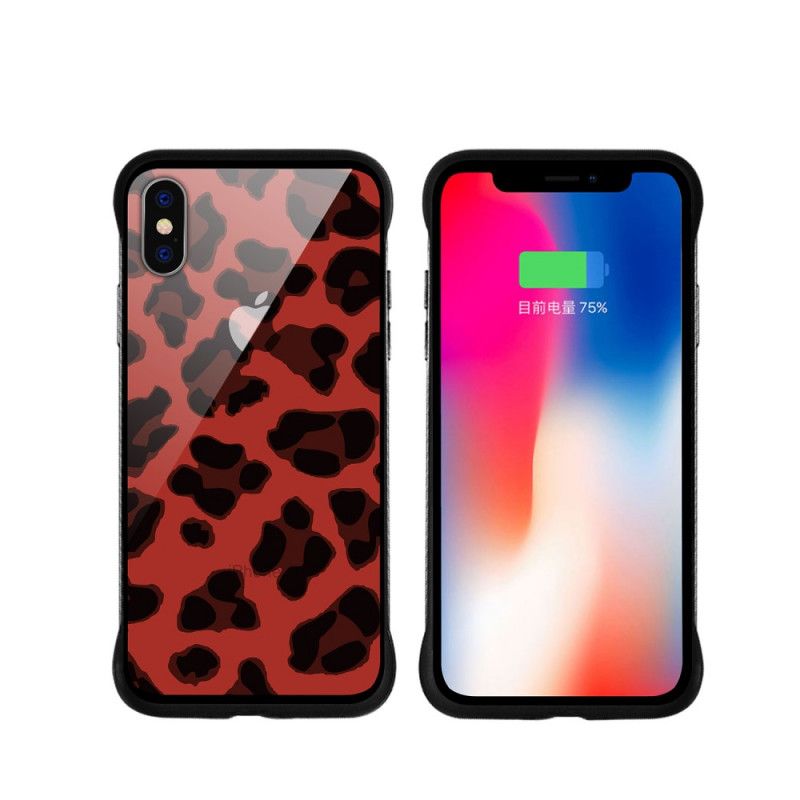 Etui iPhone X Złoty Czerwony Nxe Plam Lampartów Etui Ochronne