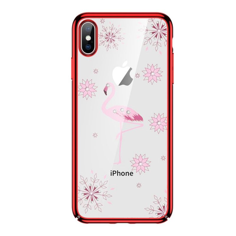 Futerały iPhone X Czerwony Czarny Diamenty Sulada Flamingo