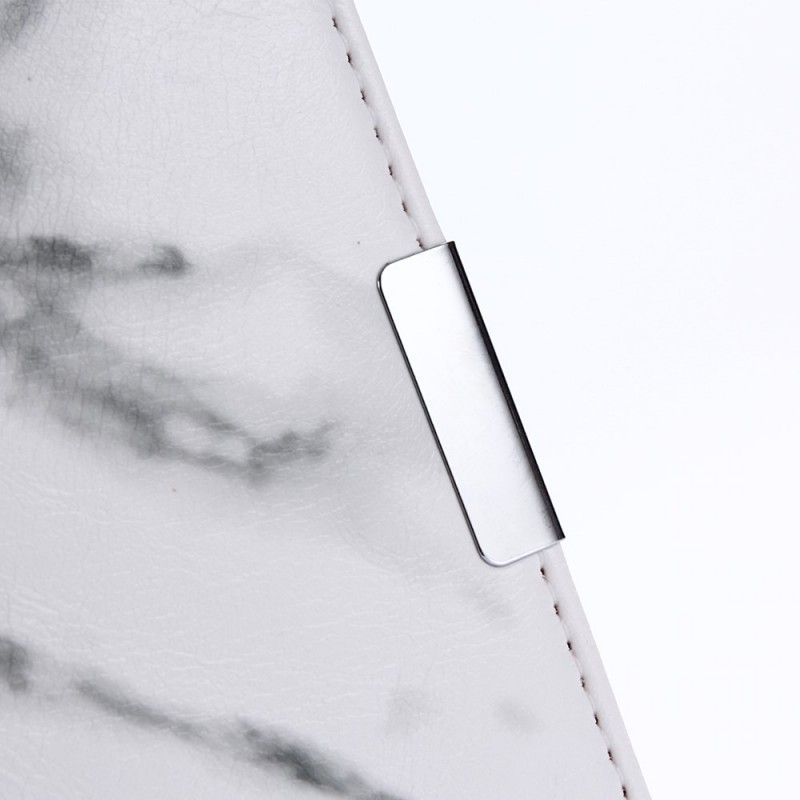 Skórzany Futerał iPhone X Różowy Biały Etui na Telefon Marmur