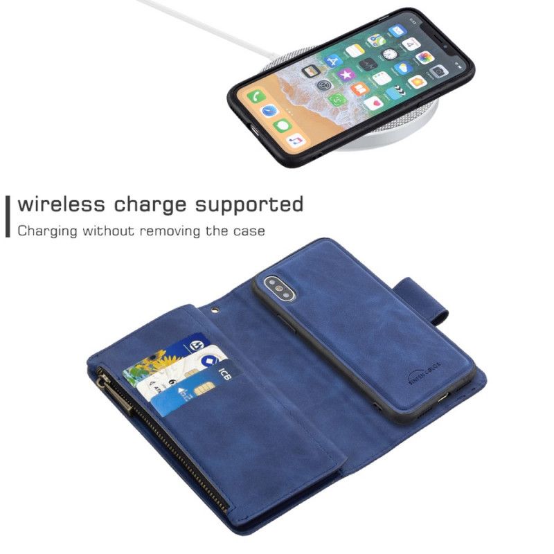 Skórzany Futerał iPhone X Szary Czarny Etui na Telefon Zdejmowana Skorupa W Kolorze Binfen