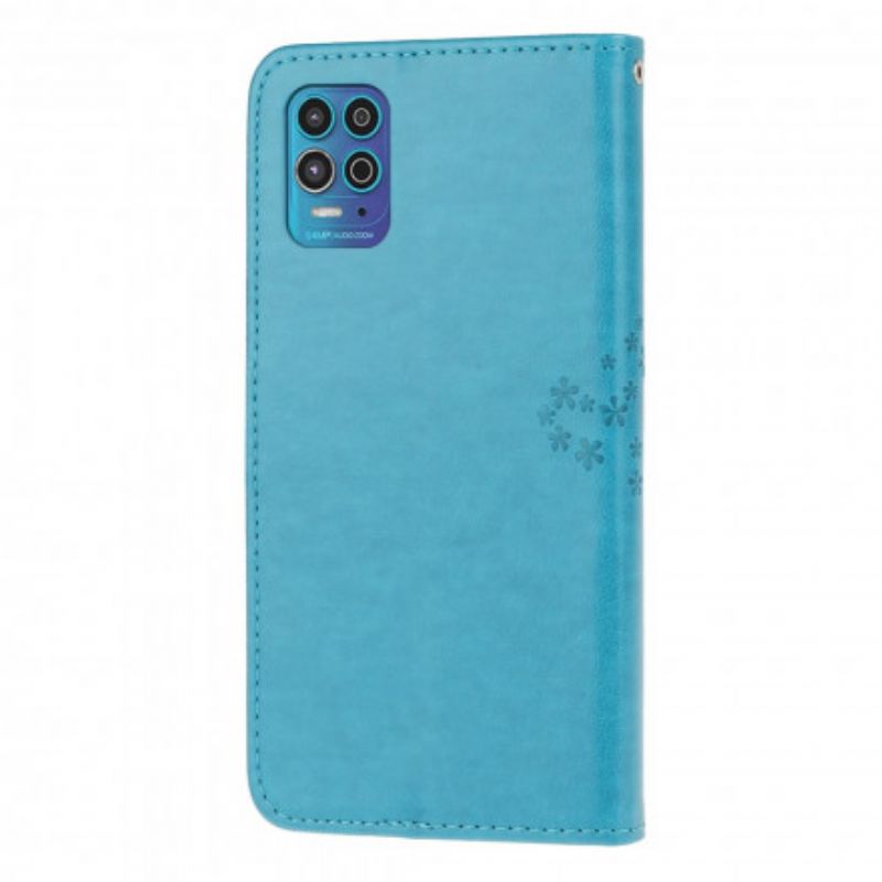 Etui Folio Moto G100 Drzewo I Sowy Pasiaste Etui Ochronne