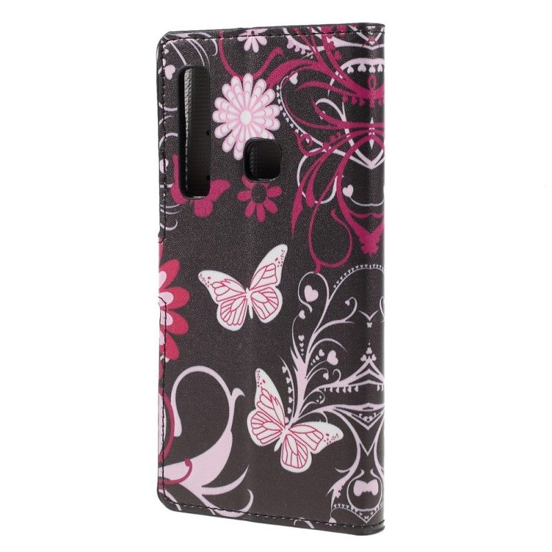 Etui Folio Samsung Galaxy A9 Biały Zaprojektuj Motyle I Kwiaty Etui Ochronne
