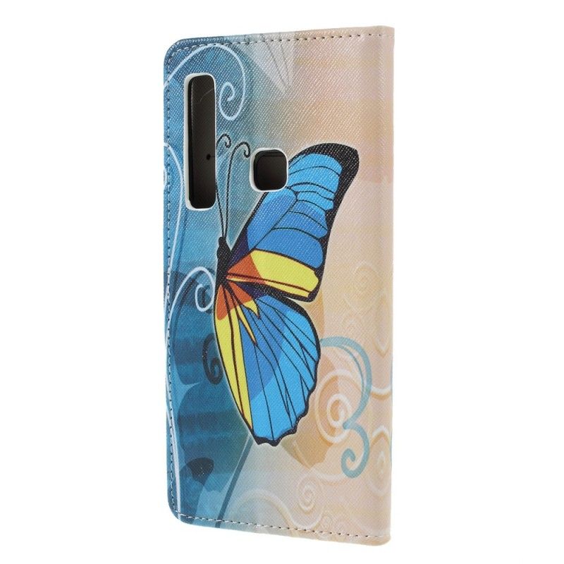 Etui Folio Samsung Galaxy A9 Fioletowy Jasnoniebieski Motyle I Kwiaty Etui Ochronne