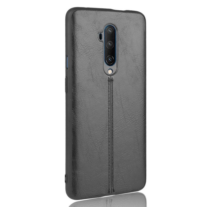 Etui OnePlus 7T Pro Czerwony Czarny Efekt Szytej Skóry