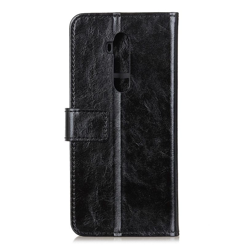 Skórzany Futerał OnePlus 7T Pro Czerwony Czarny Etui na Telefon Efekt Błyszczącej Skóry