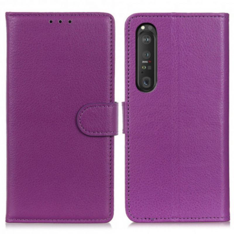 Etui Folio Sony Xperia 1 Iii Lychee Sztuczna Skóra Etui Ochronne