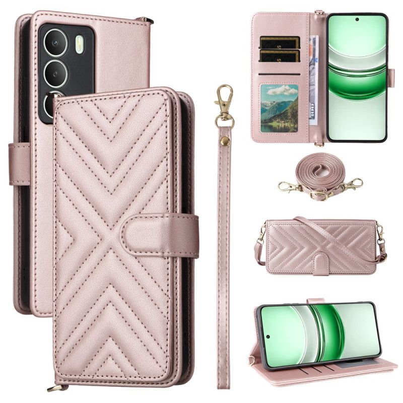 Etui Folio Realme 14x 5g Pikowane Z Paskiem I Paskiem Na Ramię