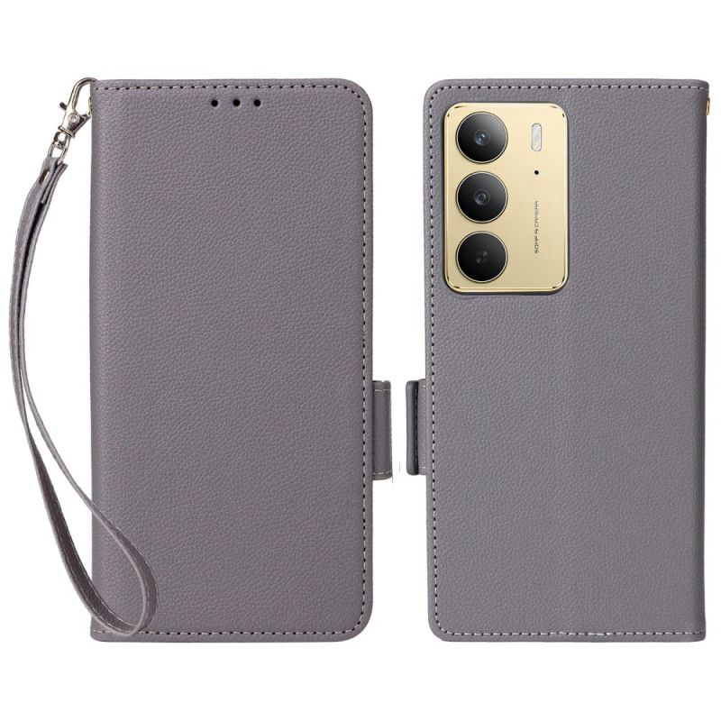 Etui Folio Realme 14x 5g Skóra Syntetyczna Liczi Z Paskiem Etui Ochronne