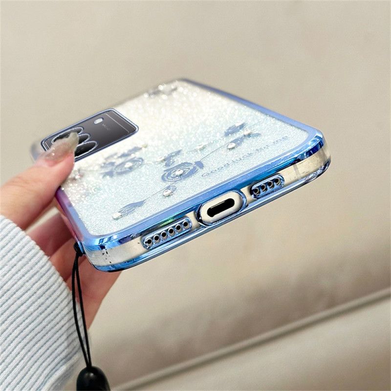 Etui Realme 14x 5g Kwiaty I Kryształki Kadem Ze Smyczką Etui Ochronne