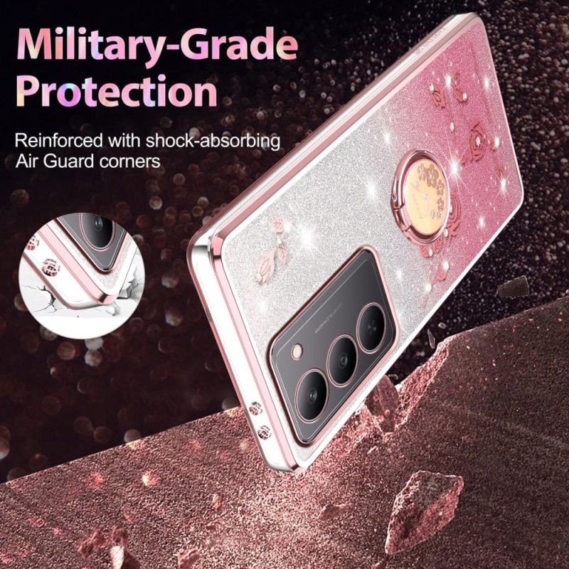 Etui Realme 14x 5g Wieszak Na Pierścionki Kadem Z Kwiatami I Kryształkami