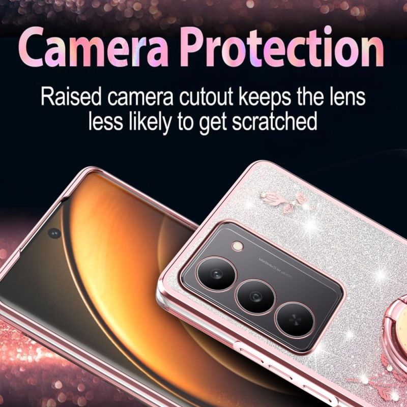 Etui Realme 14x 5g Wieszak Na Pierścionki Kadem Z Kwiatami I Kryształkami