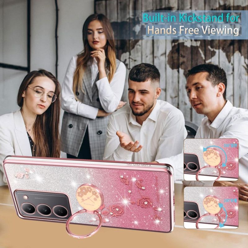 Etui Realme 14x 5g Wieszak Na Pierścionki Kadem Z Kwiatami I Kryształkami