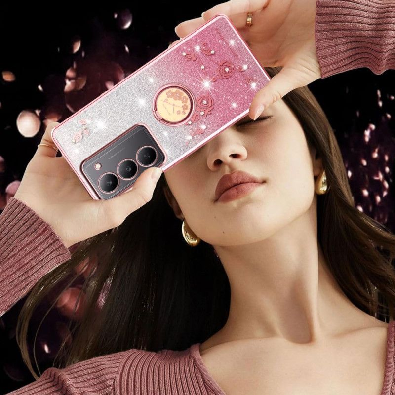 Etui Realme 14x 5g Wieszak Na Pierścionki Kadem Z Kwiatami I Kryształkami