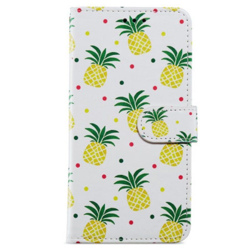 Etui Folio do Poco X4 Pro 5G z Łańcuch Paskowaty Ananas