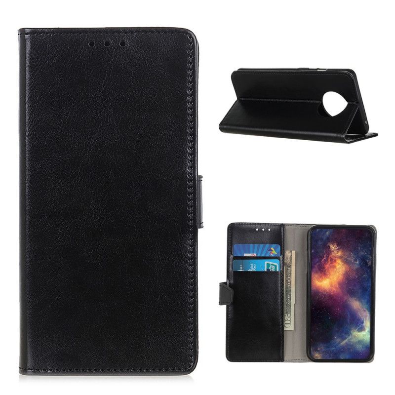 Etui Folio Xiaomi Redmi Note 9 5G / Note 9T 5G Biały Czarny Prosty Efekt Błyszczącej Skóry Etui Ochronne