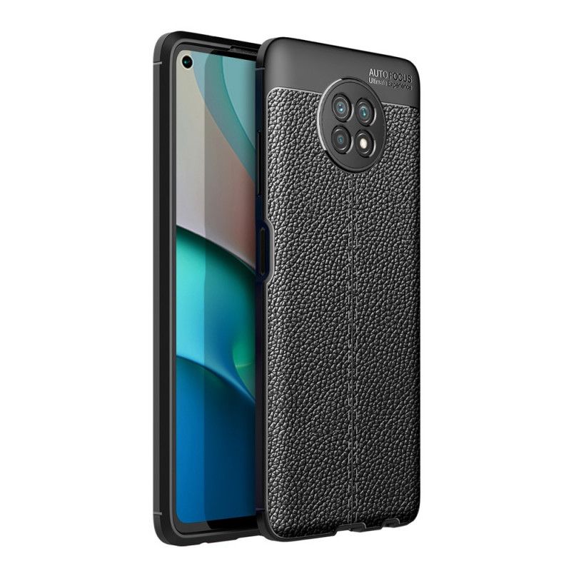 Etui Xiaomi Redmi Note 9 5G / Note 9T 5G Czerwony Czarny Efekt Skóry Z Podwójną Linią Liczi Etui Ochronne