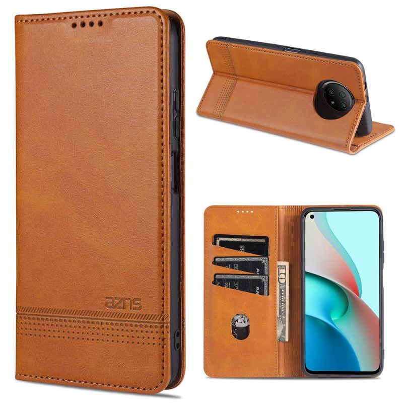 Flip Kotelot Xiaomi Redmi Note 9 5G / Note 9T 5G Czerwony Czarny Azns Skórzany Styl