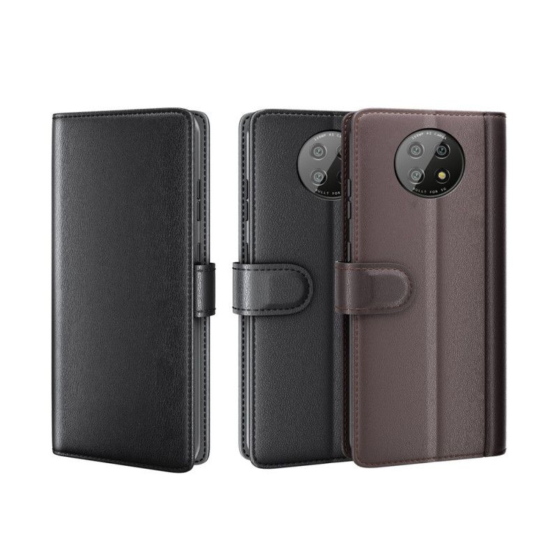 Obudowa Xiaomi Redmi Note 9 5G / Note 9T 5G Brązowy Czarny Prawdziwa Dwoina Skórzana