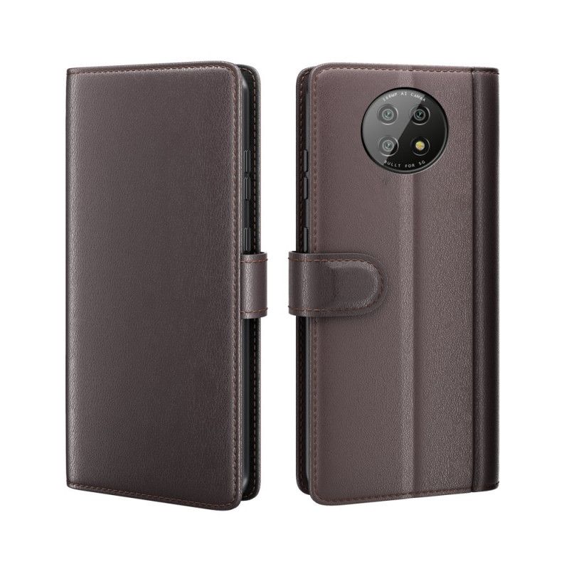 Obudowa Xiaomi Redmi Note 9 5G / Note 9T 5G Brązowy Czarny Prawdziwa Dwoina Skórzana