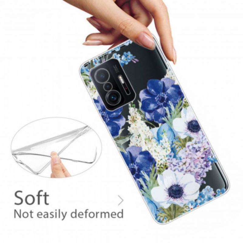Etui Xiaomi Mi 11t / 11t Pro Bezszwowe Niebieskie Kwiaty Akwarela Etui Ochronne