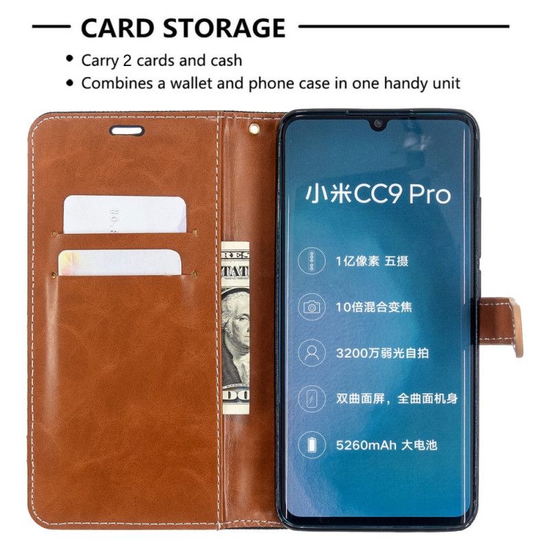 Etui Folio Xiaomi Mi Note 10 / 10 Pro Efekt Tkaniny I Skóry Ze Stringami