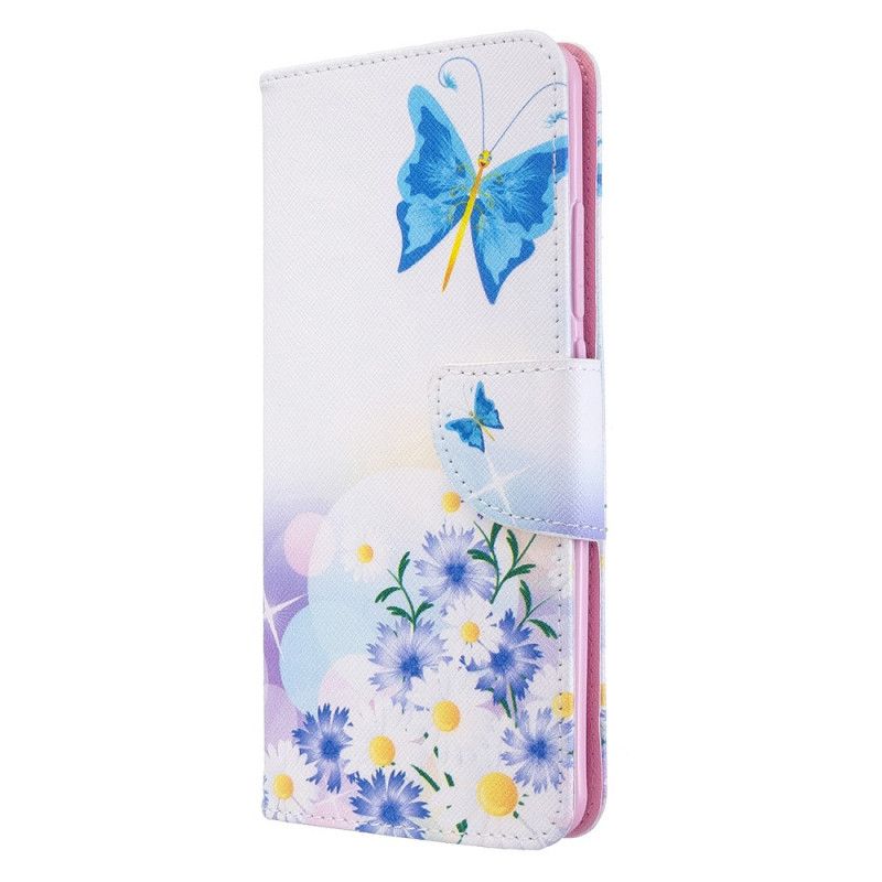 Etui Folio Xiaomi Mi Note 10 / 10 Pro Jasnoniebieski Różowy Malowane Motyle I Kwiaty Etui Ochronne