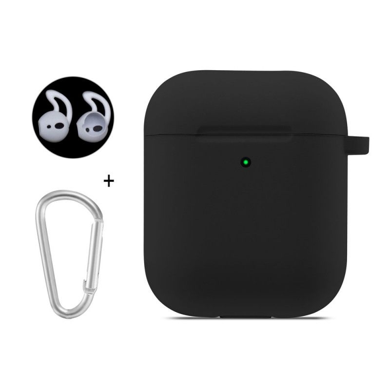 Etui AirPods Biały Czarny Z Osłoną Na Słuchawki I Karabińczykiem Do Kapelusza