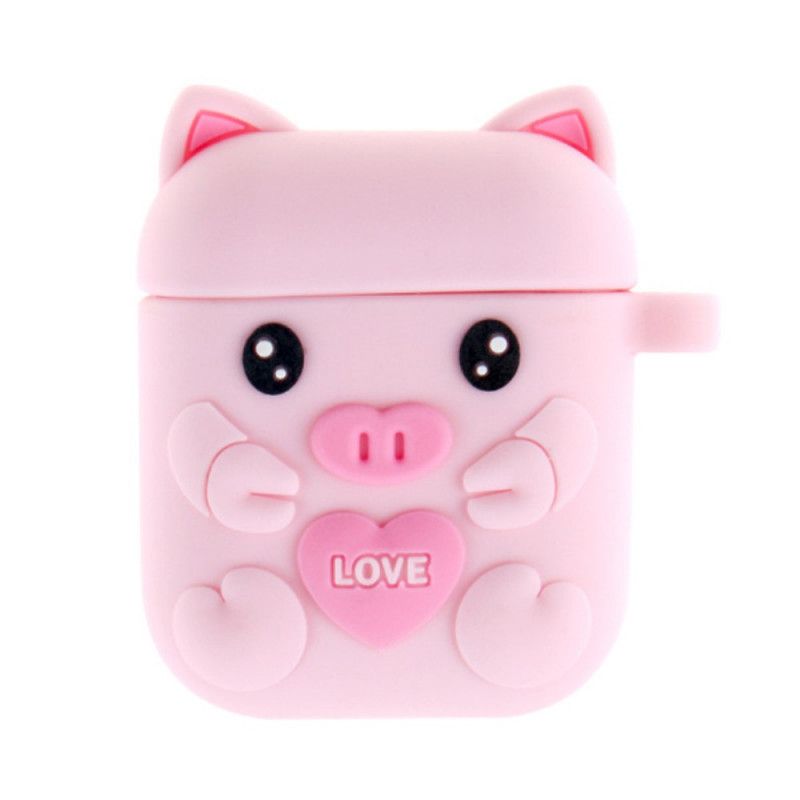 Etui AirPods Magenta Szary Zabawna Świnka Silikonowa