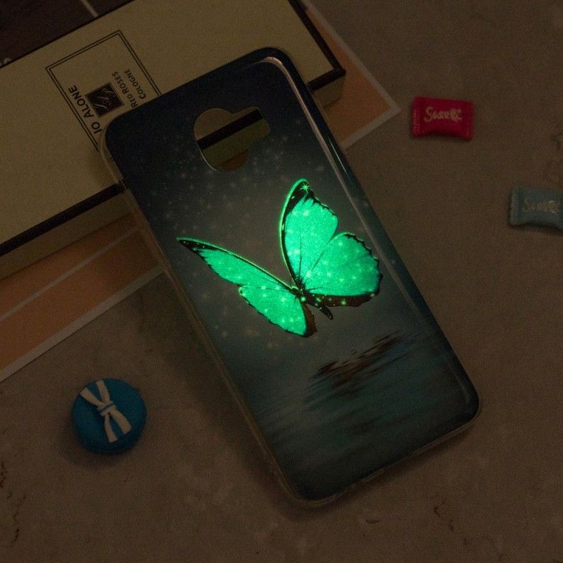 Etui Samsung Galaxy J6 Fluorescencyjny Niebieski Motyl