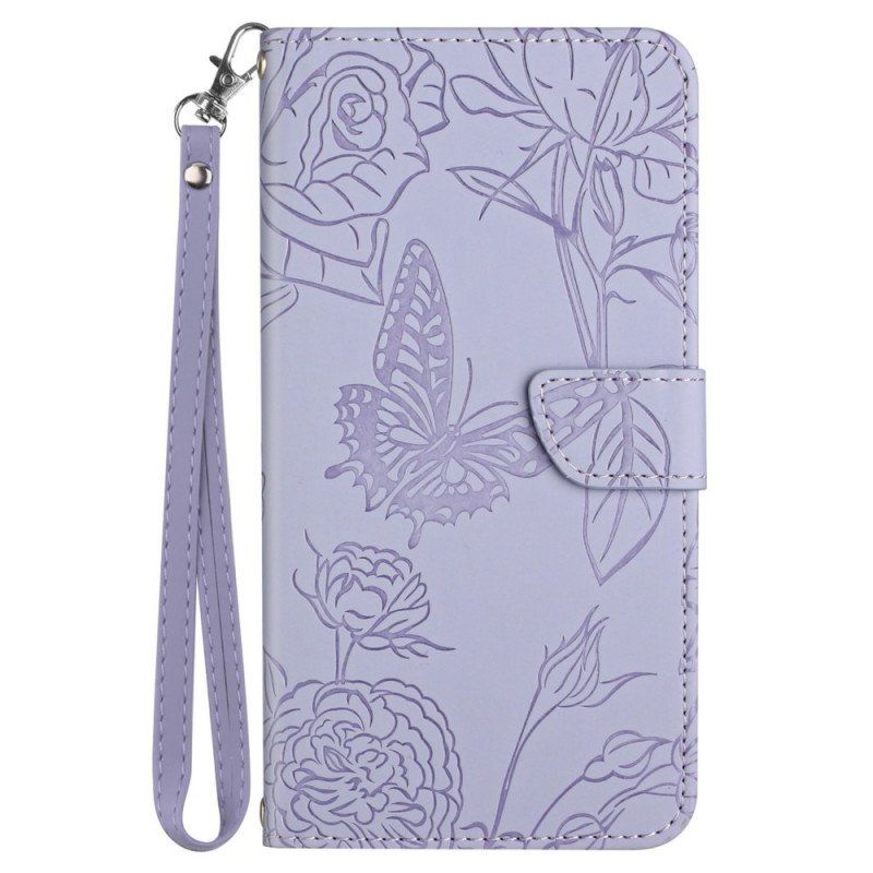 Etui Folio do Samsung Galaxy M23 5G Dyskretne Motyle I Smycz