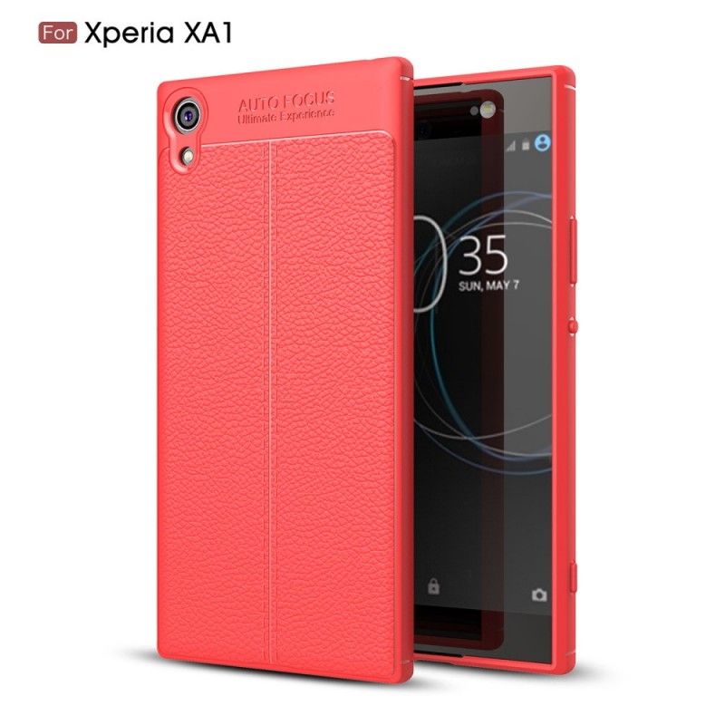 Futerały Sony Xperia XA1 Czerwony Szary Etui na Telefon Efekt Skóry Z Podwójną Linią Liczi