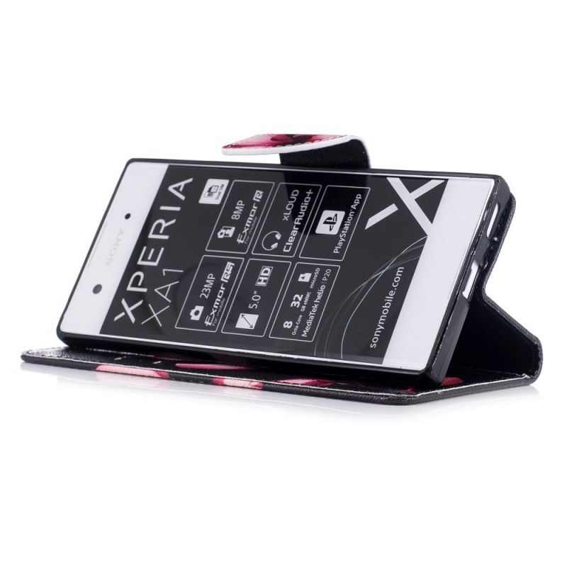 Skórzany Futerał Sony Xperia XA1 Etui na Telefon Różowy Kwiat
