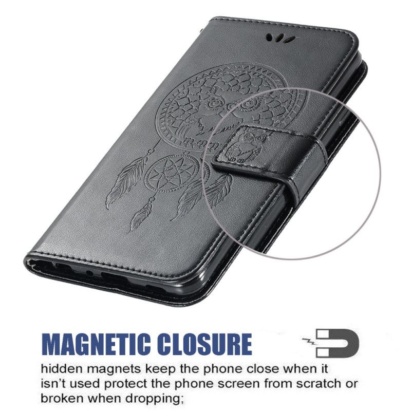 Etui Folio Samsung Galaxy S10 Lite Brązowy Czarny Łapacz Snów Sowy Z Efektem Skóry