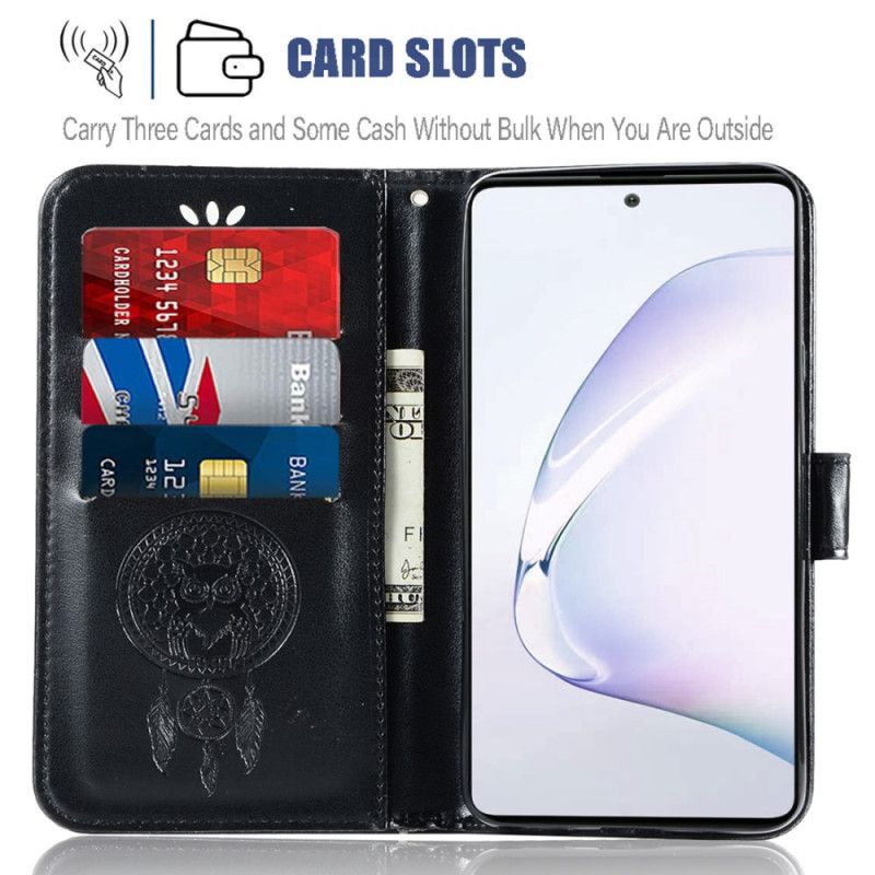 Etui Folio Samsung Galaxy S10 Lite Brązowy Czarny Łapacz Snów Sowy Z Efektem Skóry