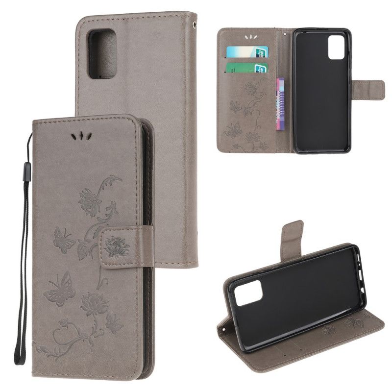 Etui Folio Samsung Galaxy S10 Lite Szary Czarny Motyle I Kwiaty Stringów Etui Ochronne