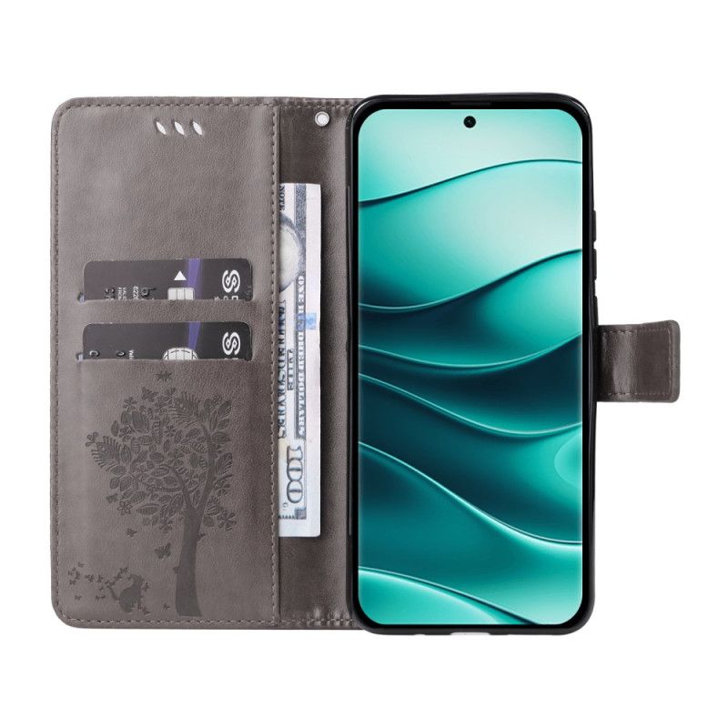 Etui Folio Xiaomi Redmi Note 14 Pro Plus 5g Drzewo I Kot Etui Ochronne