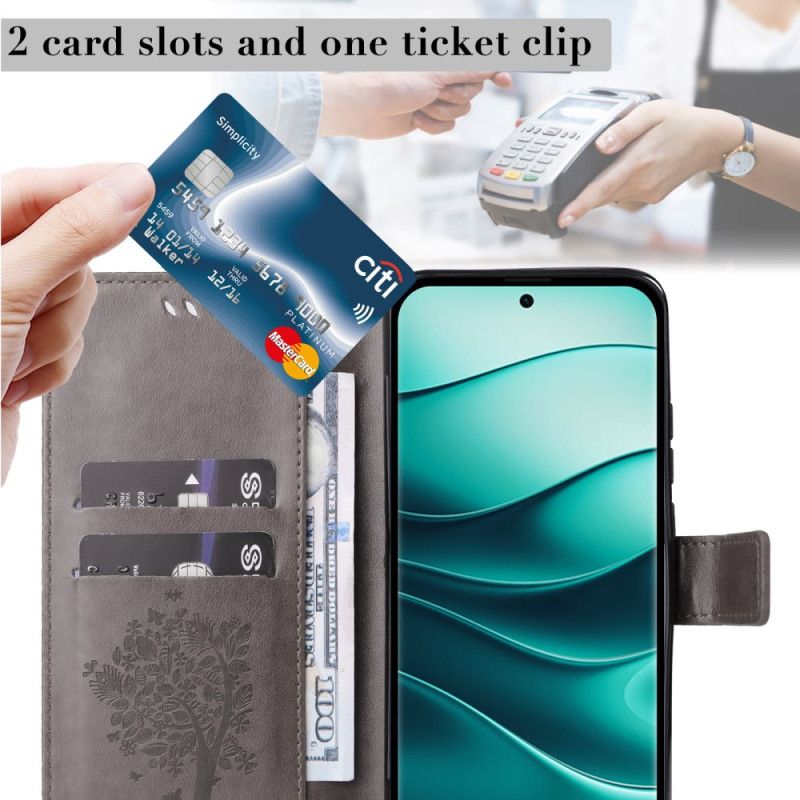 Etui Folio Xiaomi Redmi Note 14 Pro Plus 5g Drzewo I Kot Etui Ochronne