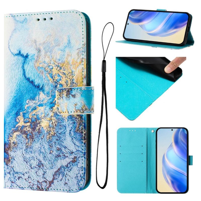 Etui Folio Xiaomi Redmi Note 14 Pro Plus 5g Wzór Marmuru Oceanicznego Etui Ochronne