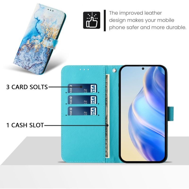 Etui Folio Xiaomi Redmi Note 14 Pro Plus 5g Wzór Marmuru Oceanicznego Etui Ochronne
