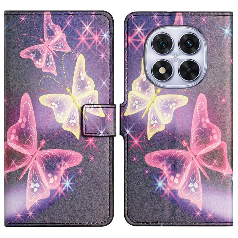 Skórzany Futerał Xiaomi Redmi Note 14 Pro Plus 5g Etui Na Telefon Lśniące Motyle