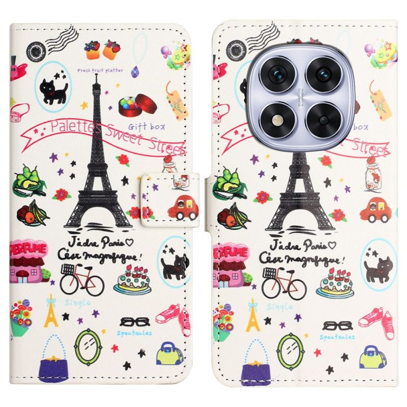 Skórzany Futerał Xiaomi Redmi Note 14 Pro Plus 5g Etui Na Telefon Wieża Eiffla Wieża